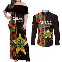 Ghana 1957 Couples Matching Off Shoulder Maxi Dress and Long Sleeve Button Shirt Independence Anniversary Kente Pattern