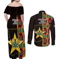 Ghana 1957 Couples Matching Off Shoulder Maxi Dress and Long Sleeve Button Shirt Independence Anniversary Kente Pattern