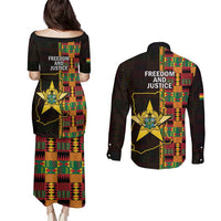 Ghana 1957 Couples Matching Puletasi and Long Sleeve Button Shirt Independence Anniversary Kente Pattern