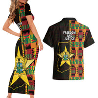 Ghana 1957 Couples Matching Short Sleeve Bodycon Dress and Hawaiian Shirt Independence Anniversary Kente Pattern