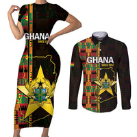 Ghana 1957 Couples Matching Short Sleeve Bodycon Dress and Long Sleeve Button Shirt Independence Anniversary Kente Pattern