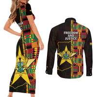 Ghana 1957 Couples Matching Short Sleeve Bodycon Dress and Long Sleeve Button Shirt Independence Anniversary Kente Pattern