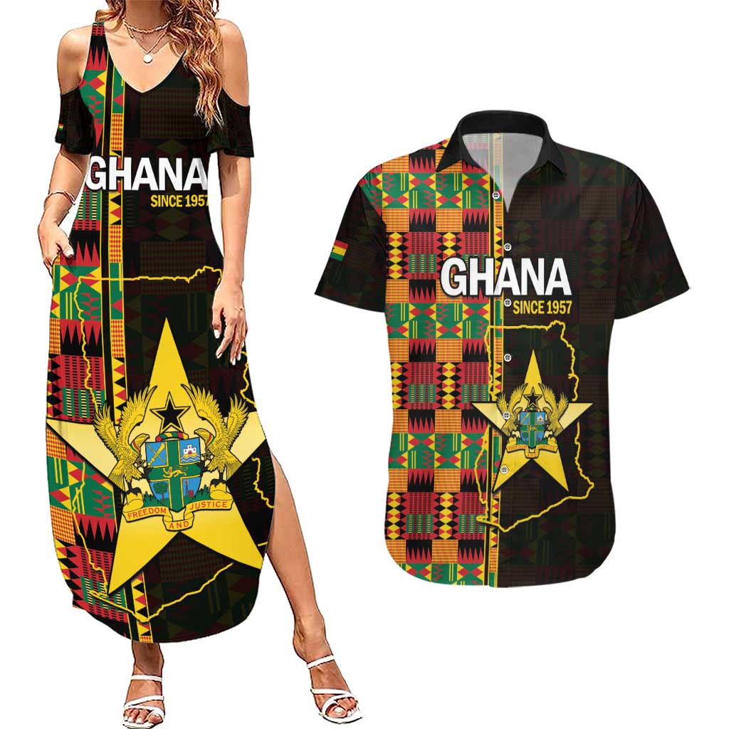 Ghana 1957 Couples Matching Summer Maxi Dress and Hawaiian Shirt Independence Anniversary Kente Pattern
