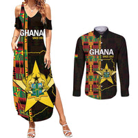 Ghana 1957 Couples Matching Summer Maxi Dress and Long Sleeve Button Shirt Independence Anniversary Kente Pattern