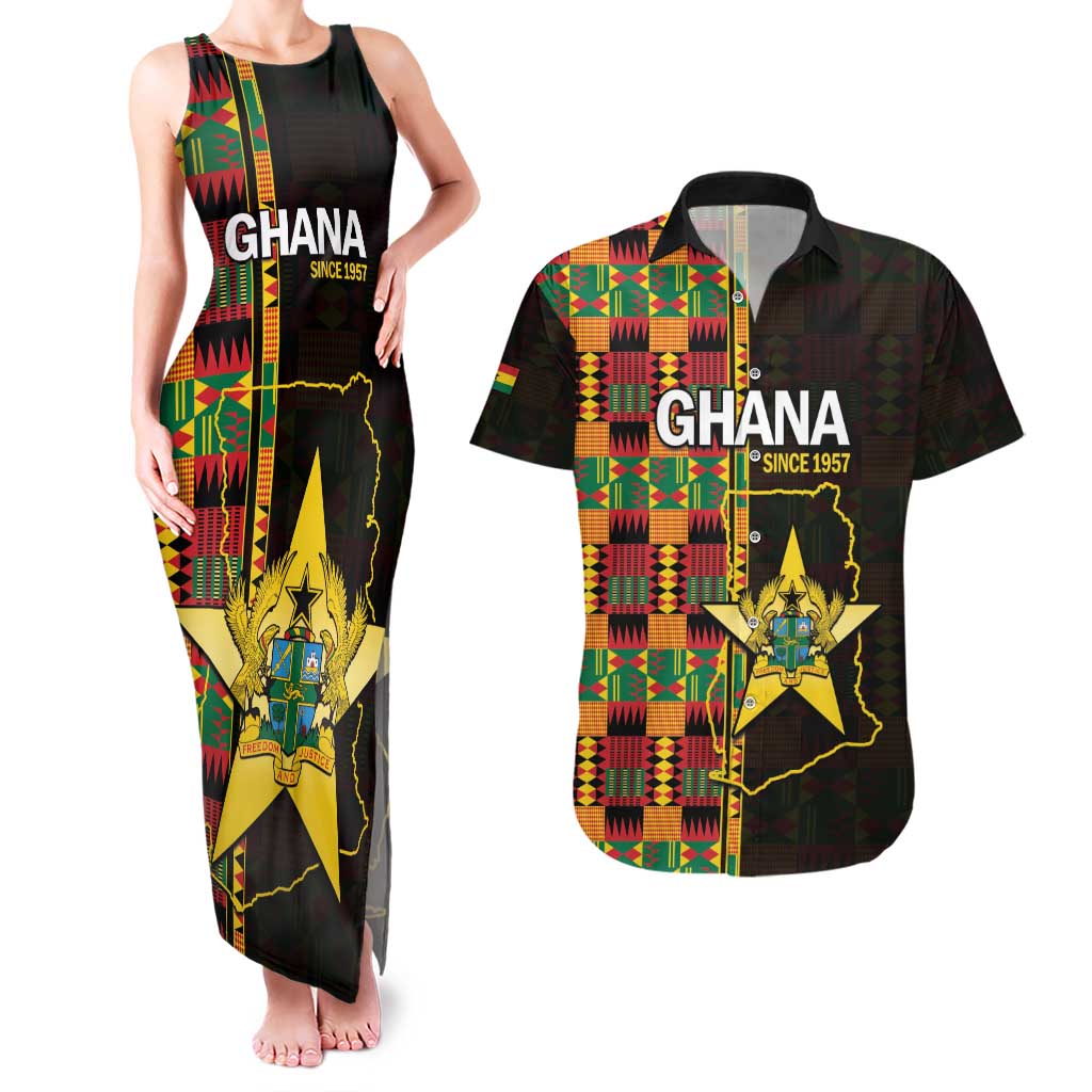 Ghana 1957 Couples Matching Tank Maxi Dress and Hawaiian Shirt Independence Anniversary Kente Pattern