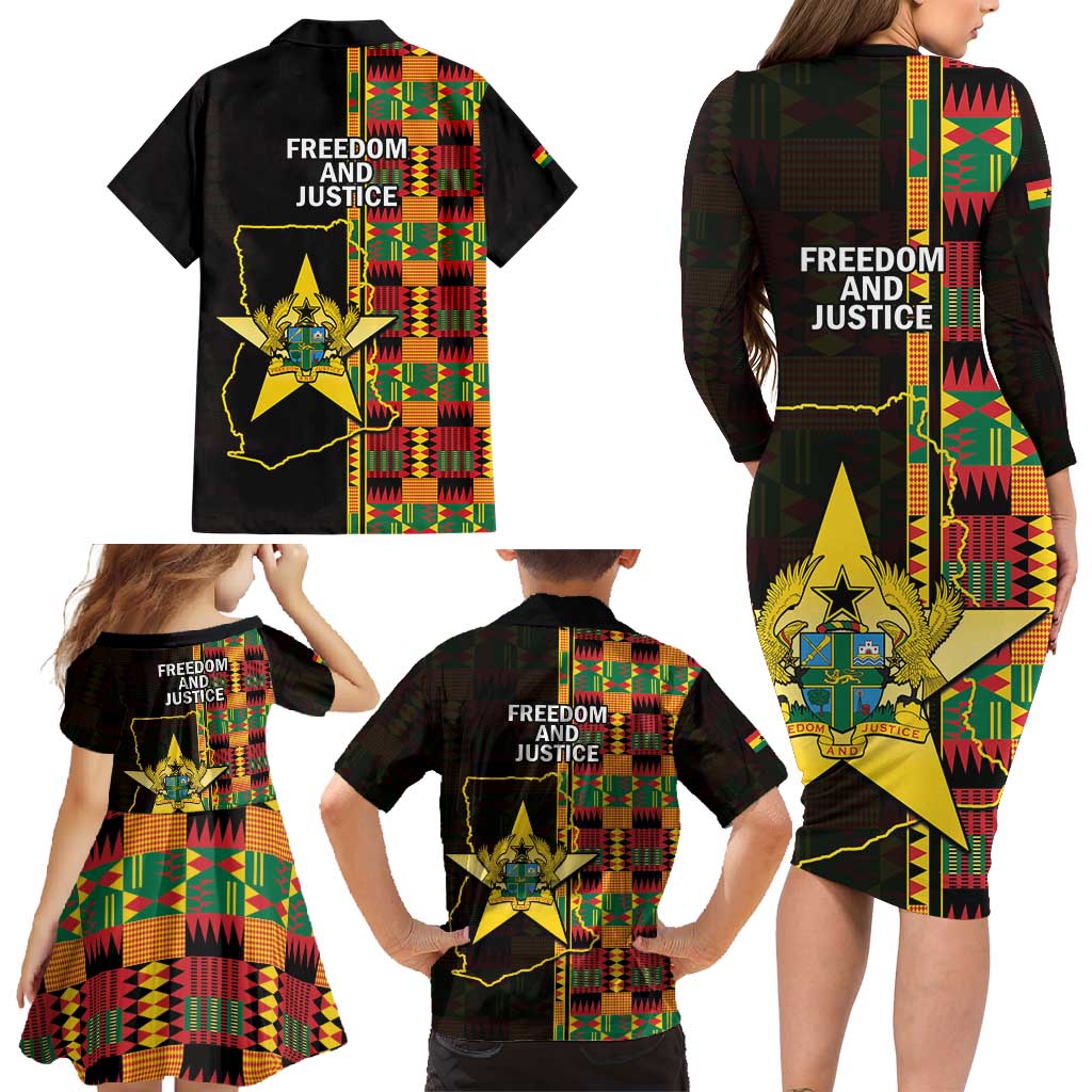 Ghana 1957 Family Matching Long Sleeve Bodycon Dress and Hawaiian Shirt Independence Anniversary Kente Pattern