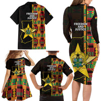 Ghana 1957 Family Matching Long Sleeve Bodycon Dress and Hawaiian Shirt Independence Anniversary Kente Pattern