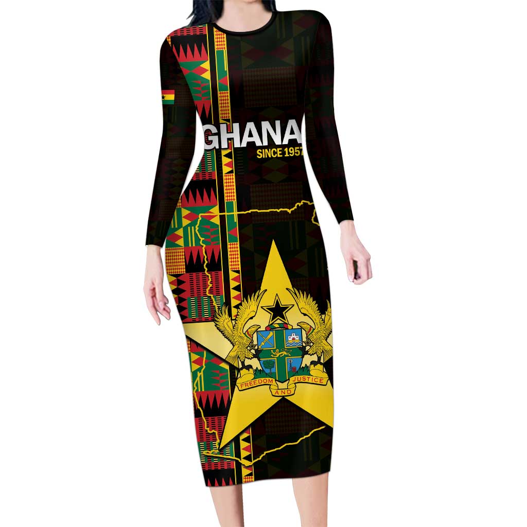 Ghana 1957 Family Matching Long Sleeve Bodycon Dress and Hawaiian Shirt Independence Anniversary Kente Pattern