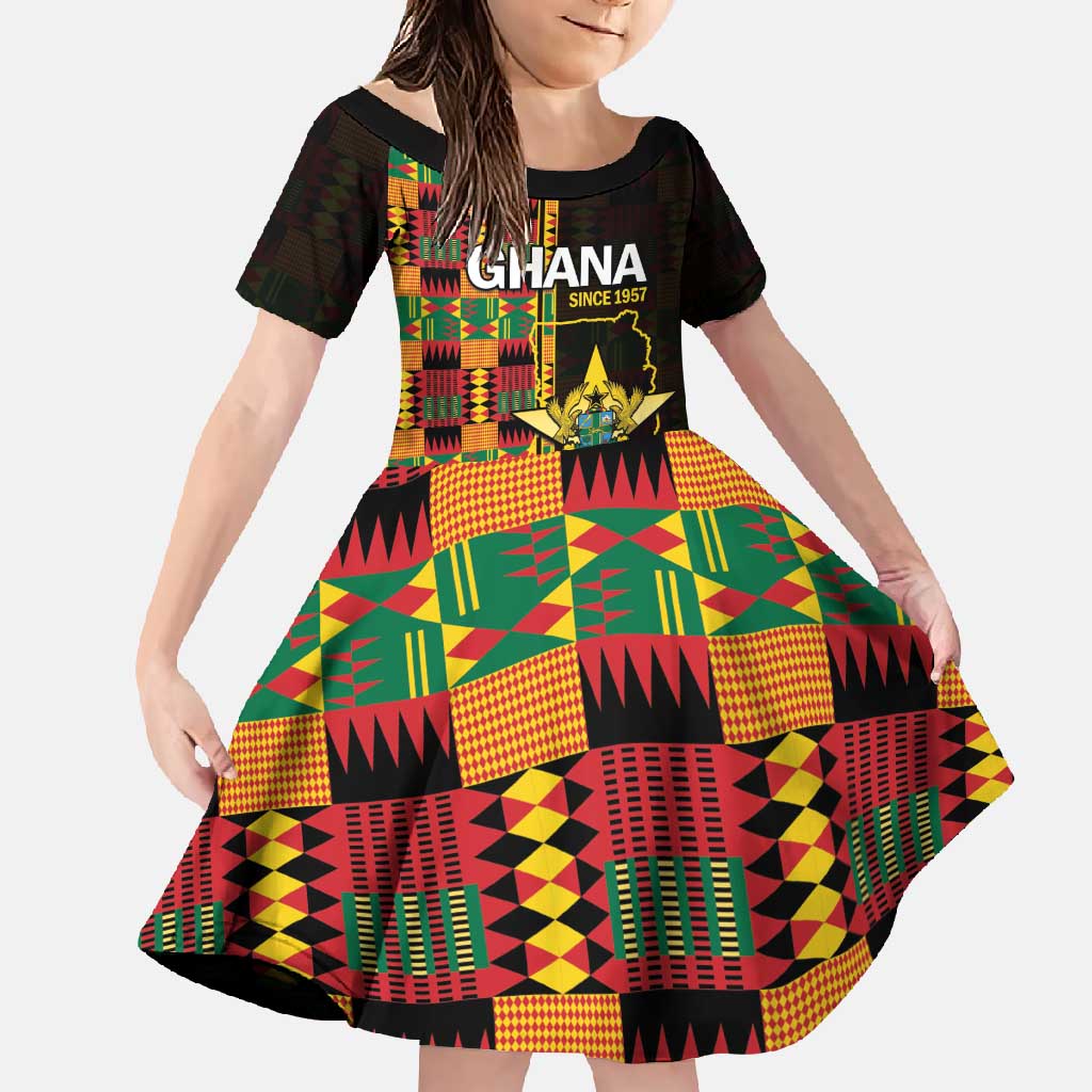 Ghana 1957 Family Matching Off Shoulder Maxi Dress and Hawaiian Shirt Independence Anniversary Kente Pattern