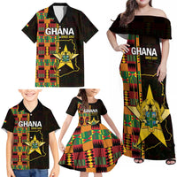 Ghana 1957 Family Matching Off Shoulder Maxi Dress and Hawaiian Shirt Independence Anniversary Kente Pattern