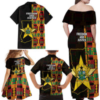 Ghana 1957 Family Matching Off Shoulder Maxi Dress and Hawaiian Shirt Independence Anniversary Kente Pattern