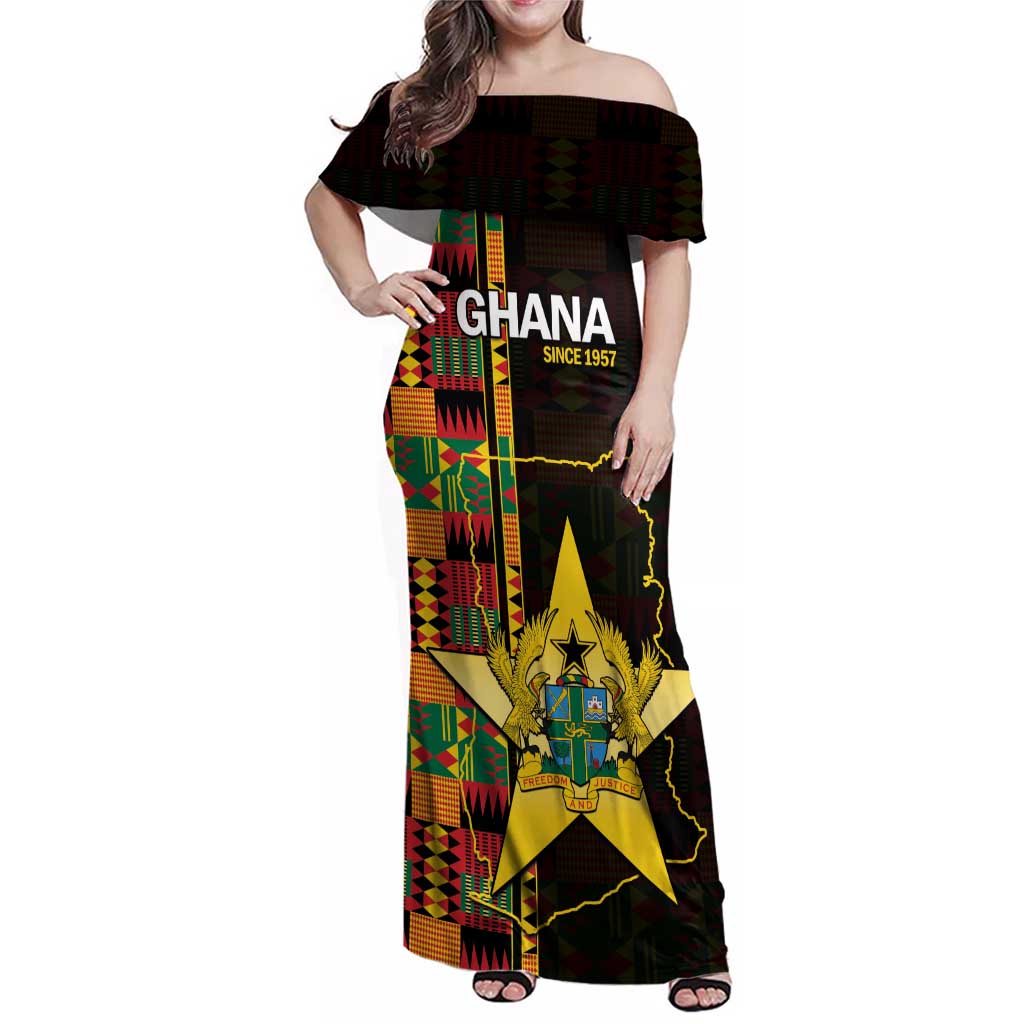 Ghana 1957 Family Matching Off Shoulder Maxi Dress and Hawaiian Shirt Independence Anniversary Kente Pattern
