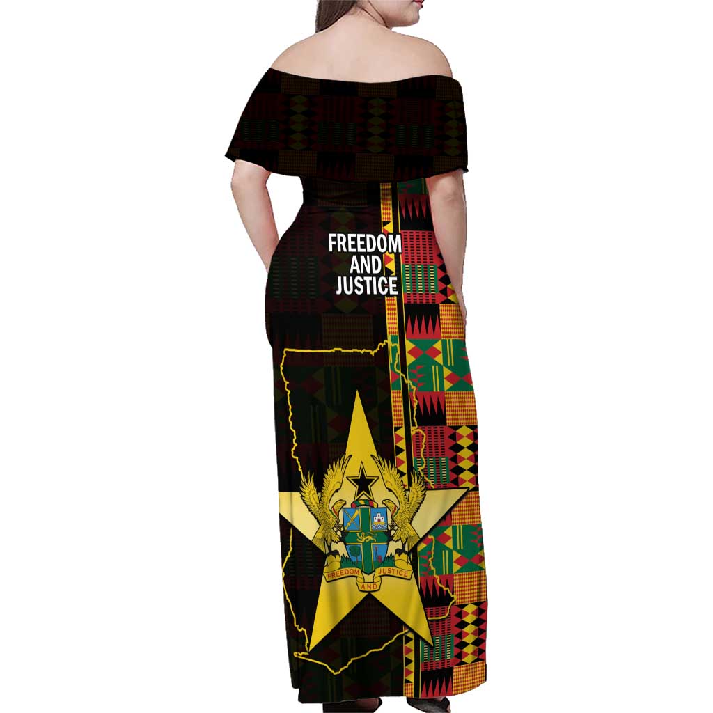 Ghana 1957 Family Matching Off Shoulder Maxi Dress and Hawaiian Shirt Independence Anniversary Kente Pattern