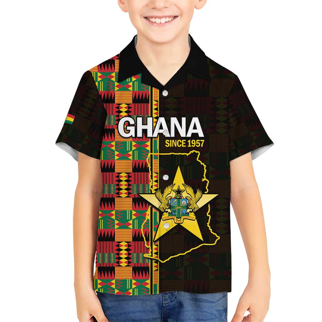 Ghana 1957 Family Matching Off Shoulder Maxi Dress and Hawaiian Shirt Independence Anniversary Kente Pattern