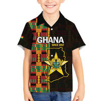 Ghana 1957 Family Matching Off Shoulder Maxi Dress and Hawaiian Shirt Independence Anniversary Kente Pattern