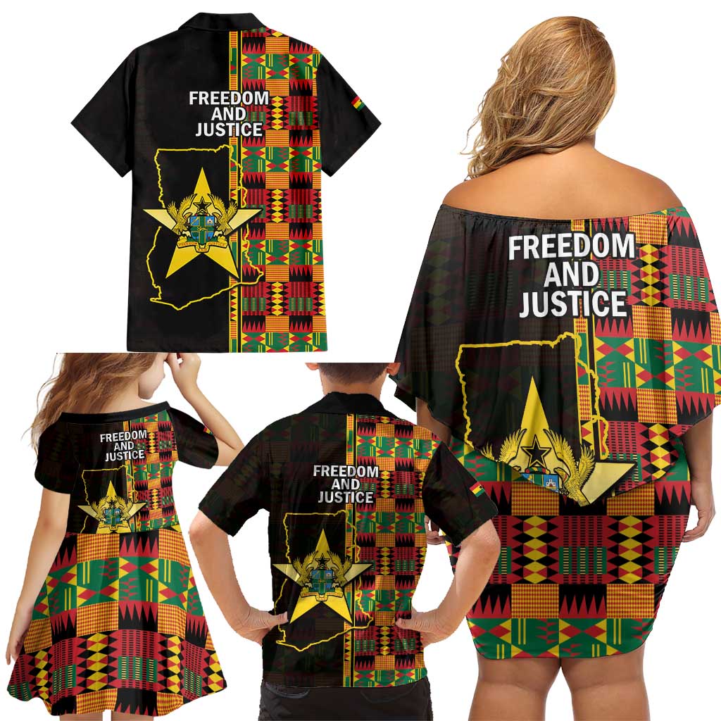 Ghana 1957 Family Matching Off Shoulder Short Dress and Hawaiian Shirt Independence Anniversary Kente Pattern