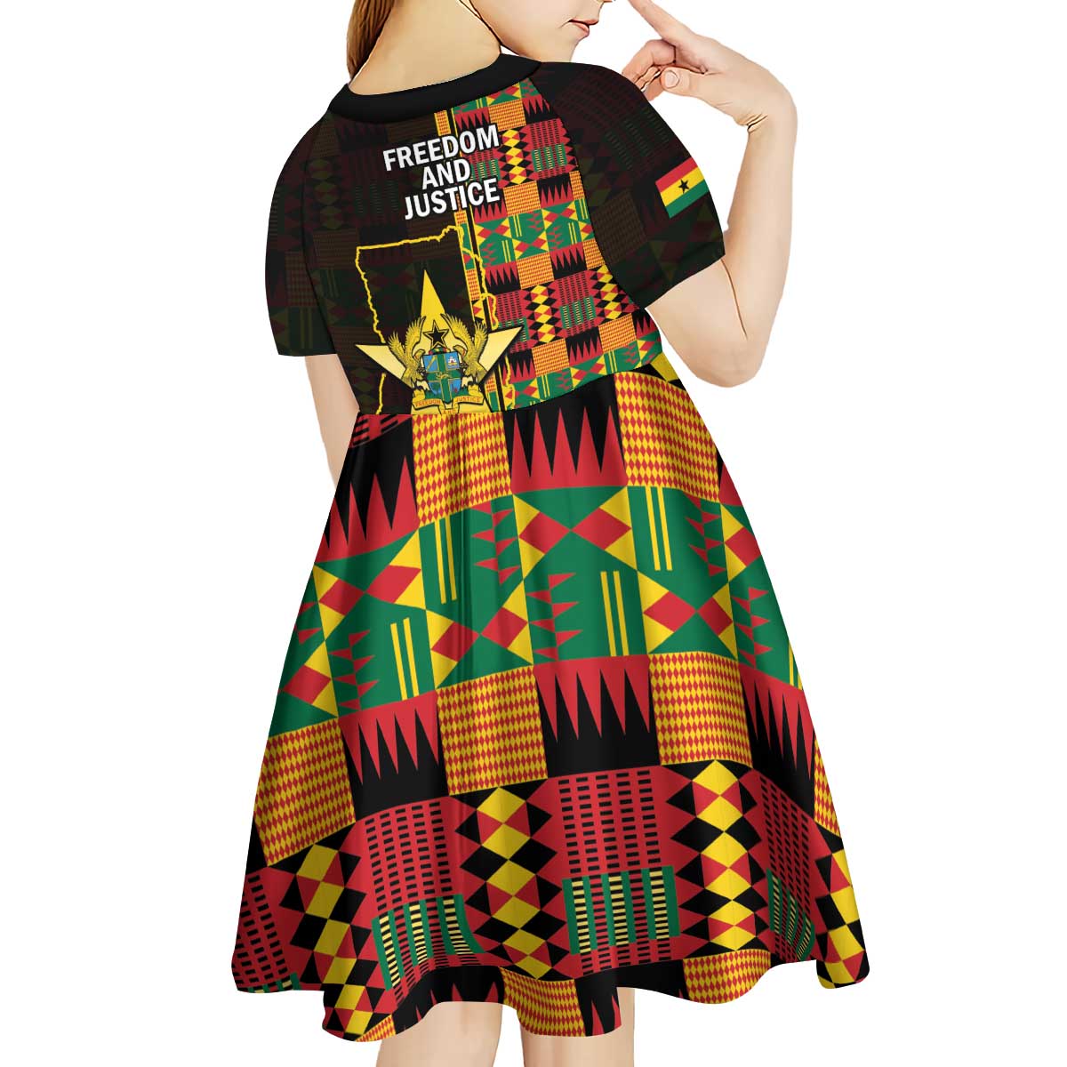 Ghana 1957 Kid Short Sleeve Dress Independence Anniversary Kente Pattern