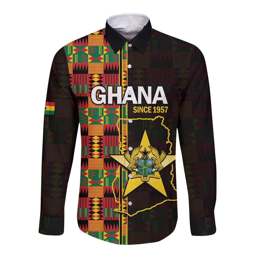 Ghana 1957 Long Sleeve Button Shirt Independence Anniversary Kente Pattern