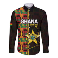 Ghana 1957 Long Sleeve Button Shirt Independence Anniversary Kente Pattern