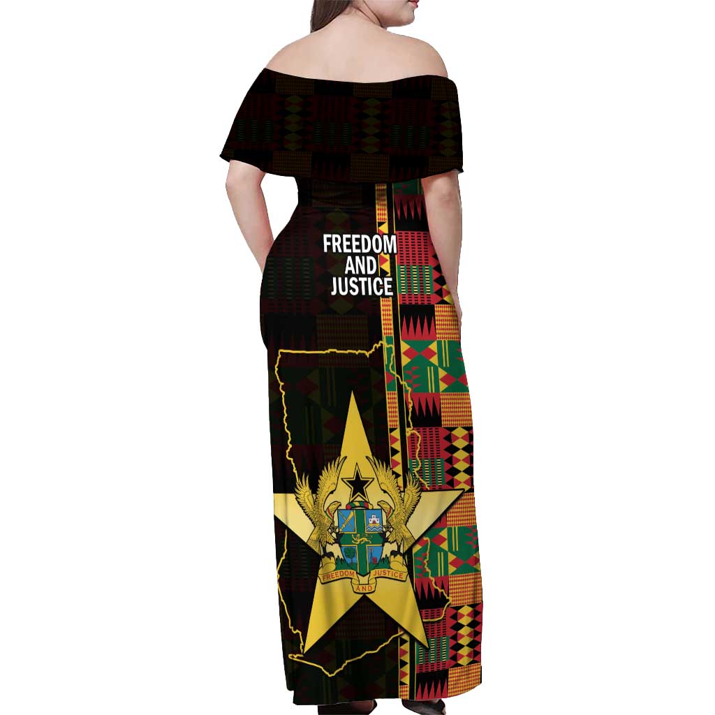 Ghana 1957 Off Shoulder Maxi Dress Independence Anniversary Kente Pattern