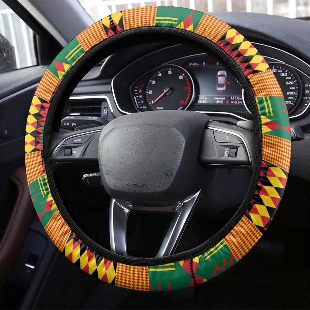 Ghana 1957 Steering Wheel Cover Independence Anniversary Kente Pattern