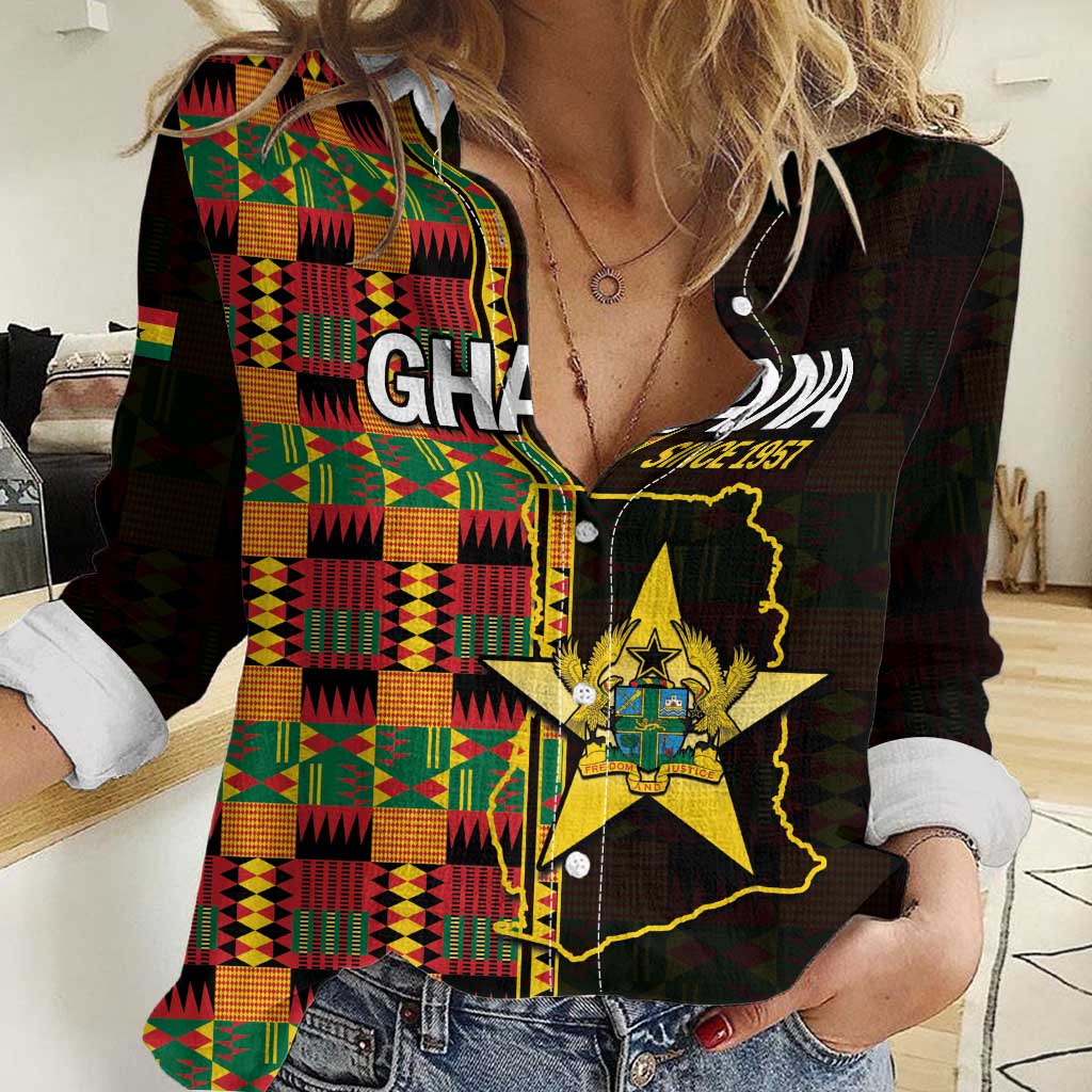 Ghana 1957 Women Casual Shirt Independence Anniversary Kente Pattern
