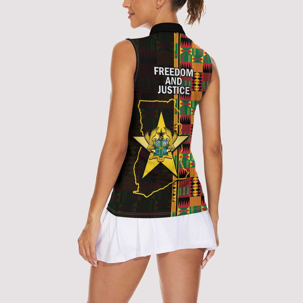 Ghana 1957 Women Sleeveless Polo Shirt Independence Anniversary Kente Pattern