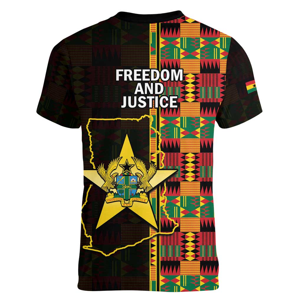 Ghana 1957 Women V-Neck T-Shirt Independence Anniversary Kente Pattern
