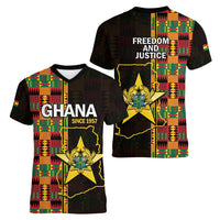 Ghana 1957 Women V-Neck T-Shirt Independence Anniversary Kente Pattern