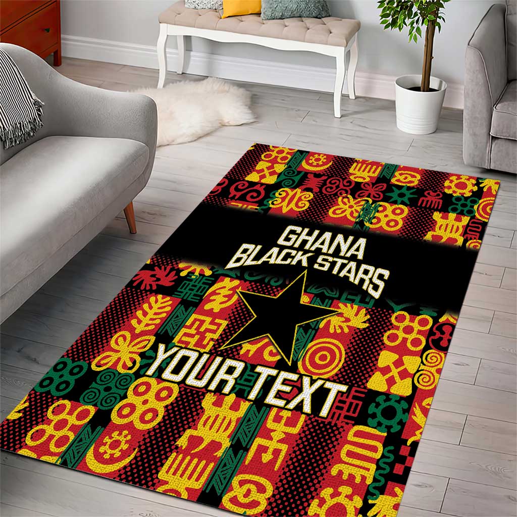 Custom Ghana Football Area Rug 2025 Go Black Stars Adinkra pattern