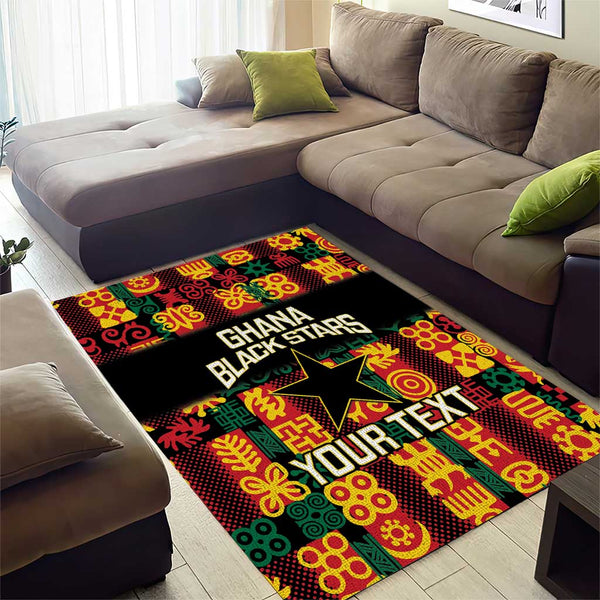 Custom Ghana Football Area Rug 2025 Go Black Stars Adinkra pattern ...