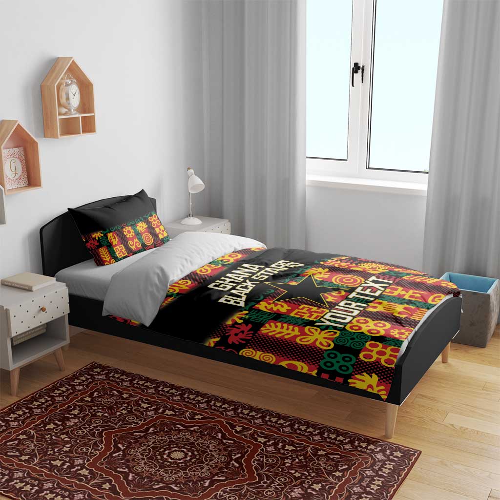 Custom Ghana Football Bedding Set 2025 Go Black Stars Adinkra pattern