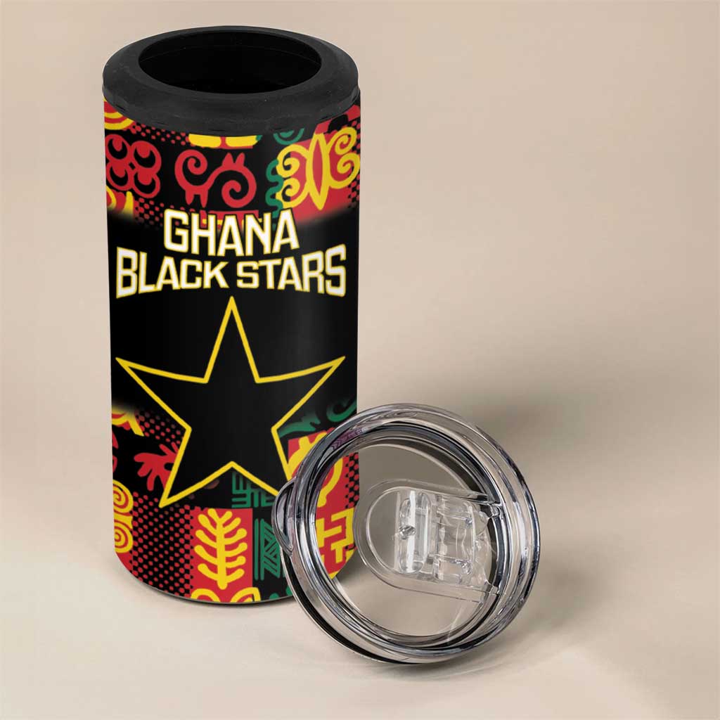 Custom Ghana Football 4 in 1 Can Cooler Tumbler 2025 Go Black Stars Adinkra pattern