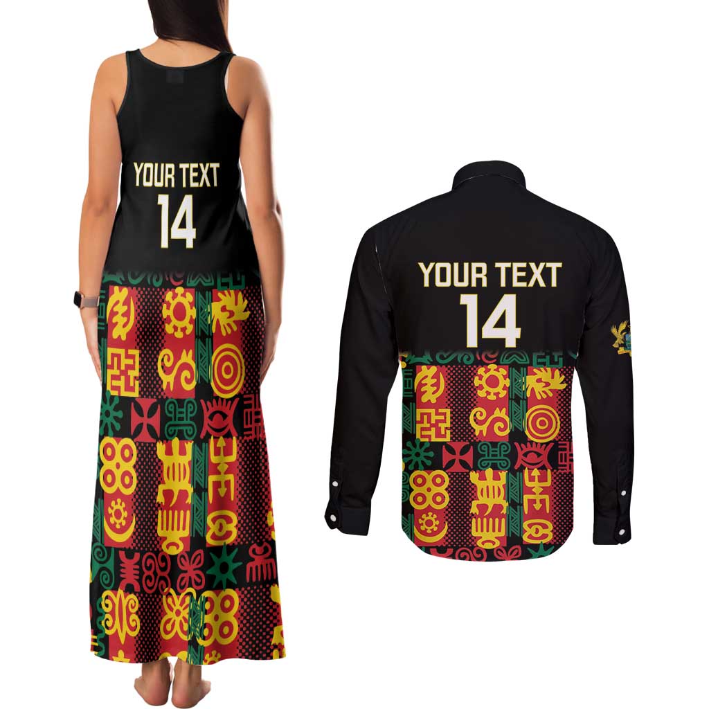 Custom Ghana Football Couples Matching Tank Maxi Dress and Long Sleeve Button Shirt 2025 Go Black Stars Adinkra pattern