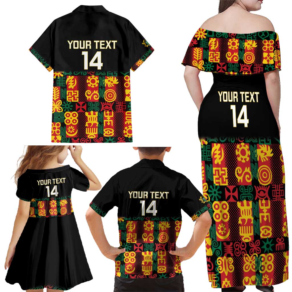 Custom Ghana Football Family Matching Off Shoulder Maxi Dress and Hawaiian Shirt 2025 Go Black Stars Adinkra pattern