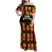 Custom Ghana Football Family Matching Off Shoulder Maxi Dress and Hawaiian Shirt 2025 Go Black Stars Adinkra pattern