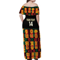Custom Ghana Football Family Matching Off Shoulder Maxi Dress and Hawaiian Shirt 2025 Go Black Stars Adinkra pattern