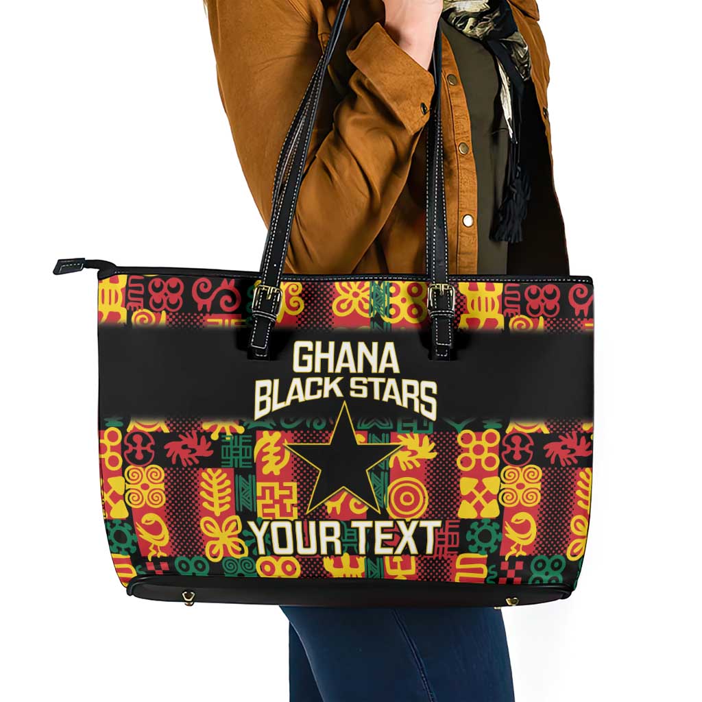 Custom Ghana Football Leather Tote Bag 2025 Go Black Stars Adinkra pattern