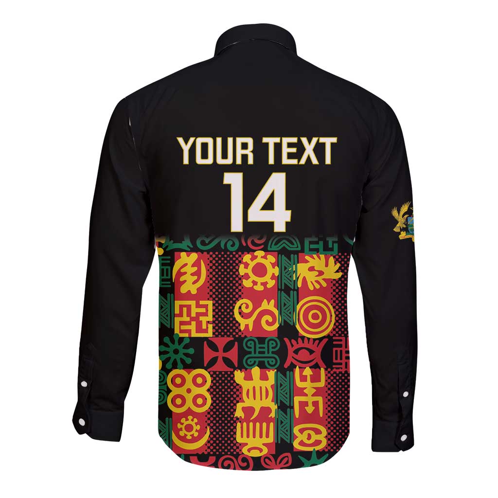 Custom Ghana Football Long Sleeve Button Shirt 2025 Go Black Stars Adinkra pattern