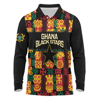 Custom Ghana Football Long Sleeve Polo Shirt 2025 Go Black Stars Adinkra pattern