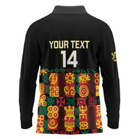 Custom Ghana Football Long Sleeve Polo Shirt 2025 Go Black Stars Adinkra pattern