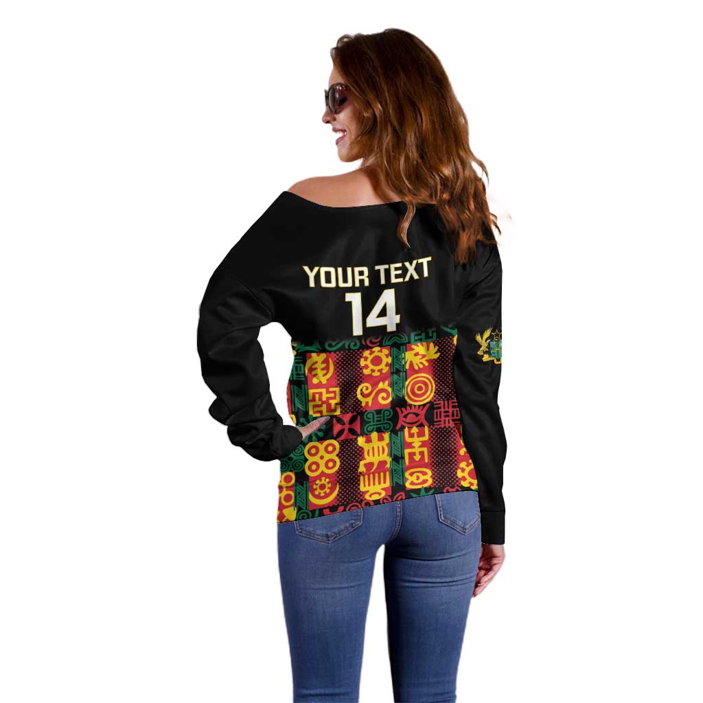Custom Ghana Football Off Shoulder Sweater 2025 Go Black Stars Adinkra pattern