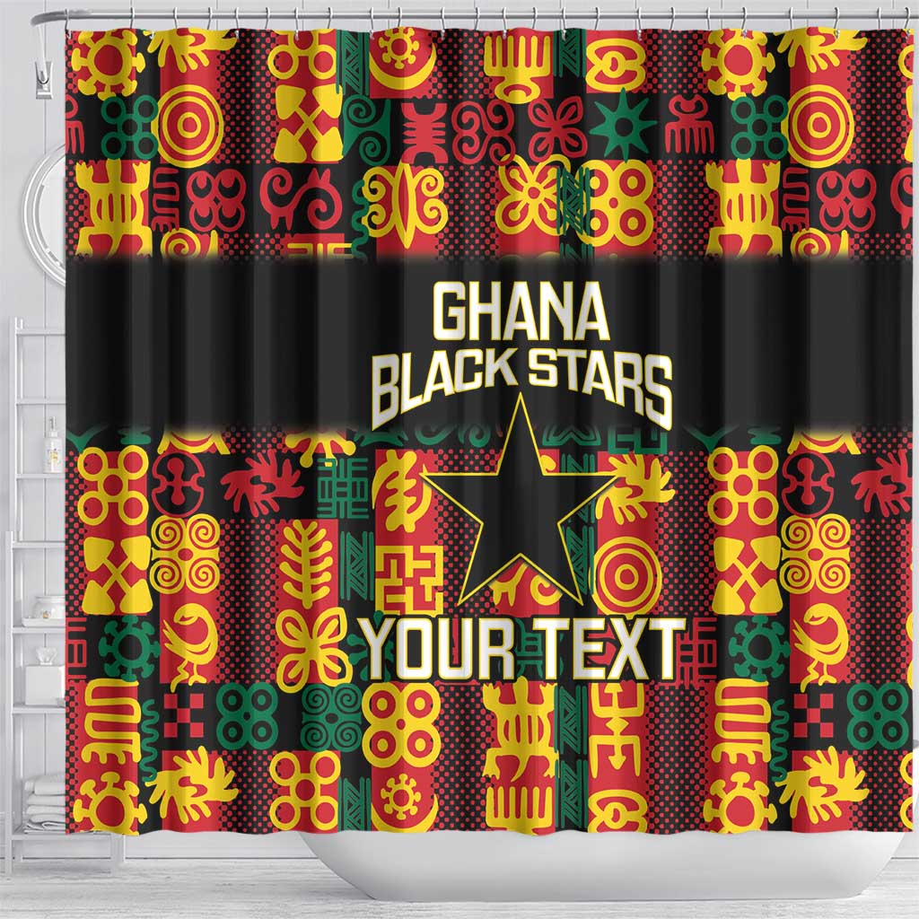 Custom Ghana Football Shower Curtain 2025 Go Black Stars Adinkra pattern