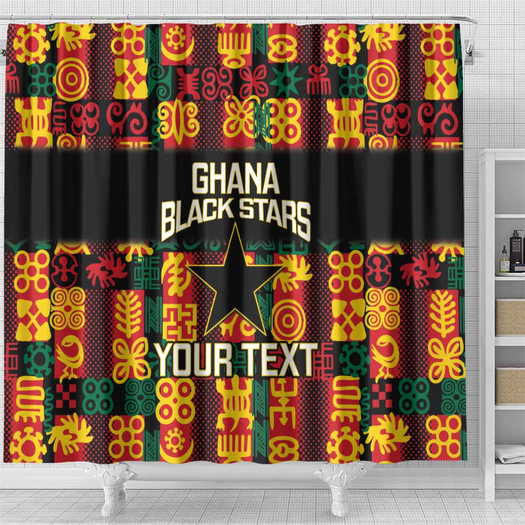 Custom Ghana Football Shower Curtain 2025 Go Black Stars Adinkra pattern
