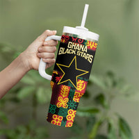 Custom Ghana Football Tumbler With Handle 2025 Go Black Stars Adinkra pattern