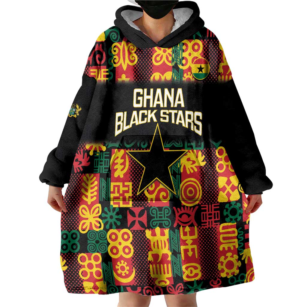 Custom Ghana Football Wearable Blanket Hoodie 2025 Go Black Stars Adinkra pattern