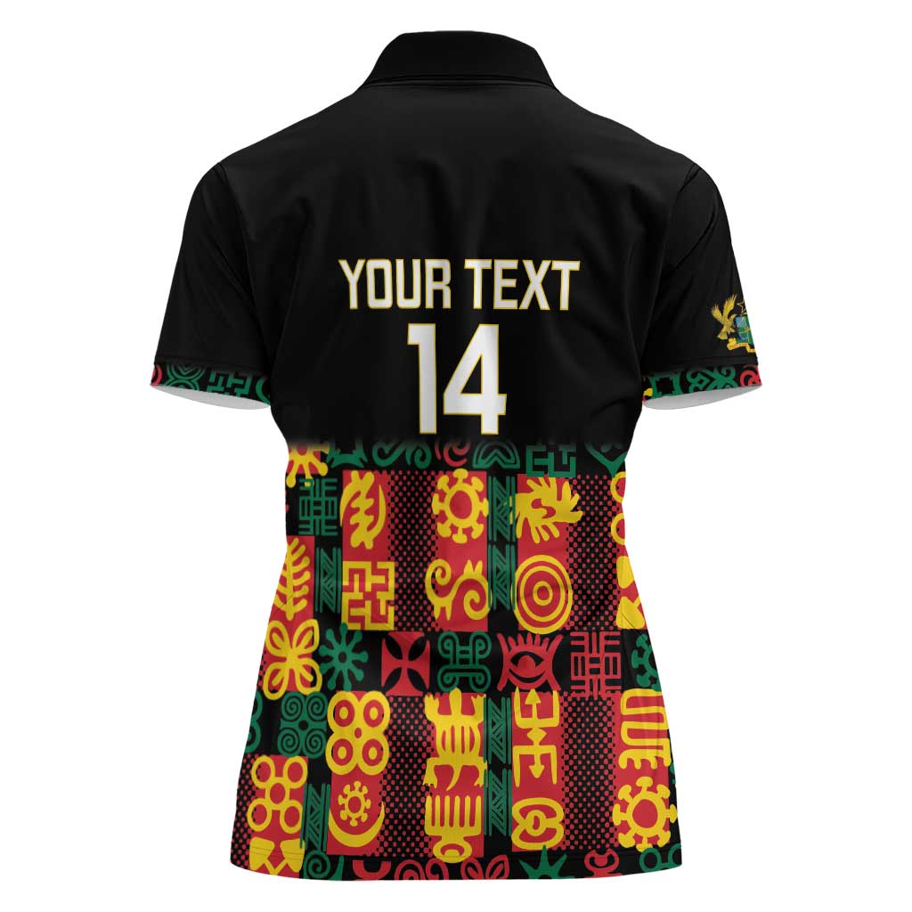 Custom Ghana Football Women Polo Shirt 2025 Go Black Stars Adinkra pattern
