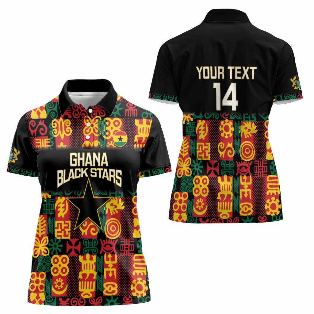 Custom Ghana Football Women Polo Shirt 2025 Go Black Stars Adinkra pattern