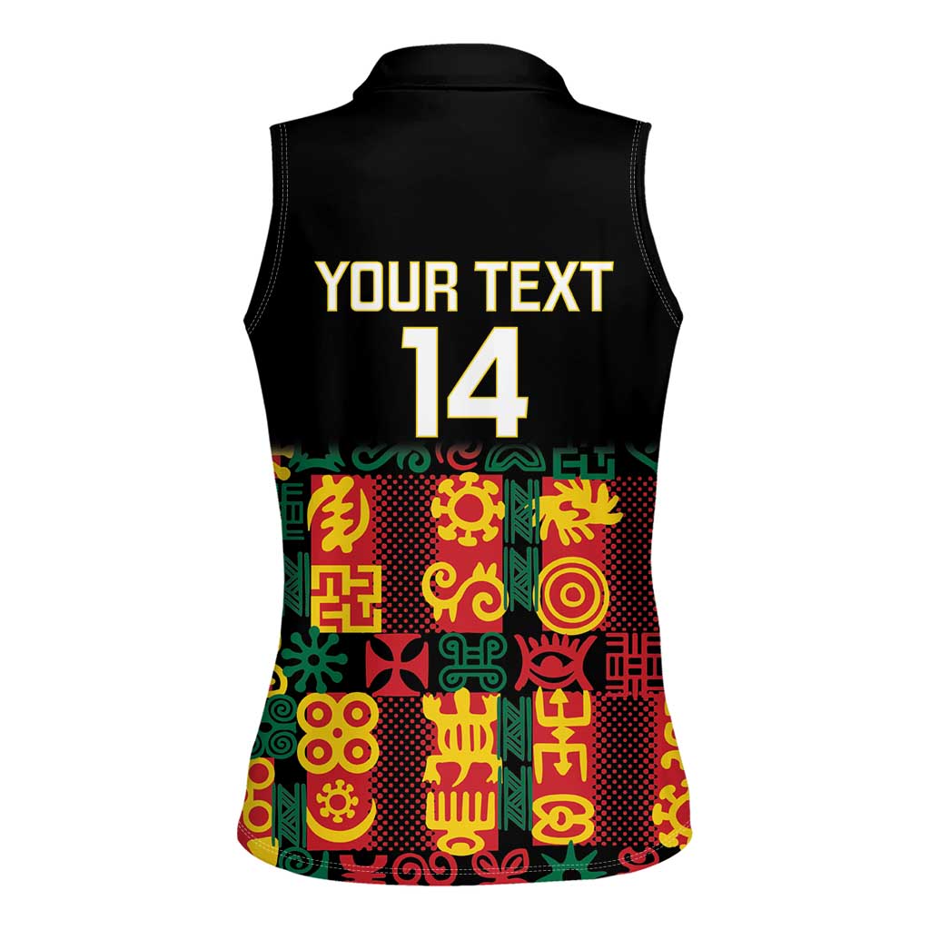 Custom Ghana Football Women Sleeveless Polo Shirt 2025 Go Black Stars Adinkra pattern