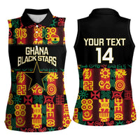 Custom Ghana Football Women Sleeveless Polo Shirt 2025 Go Black Stars Adinkra pattern